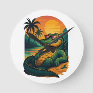 Endless Summer Crocodile - Retro Round Clock