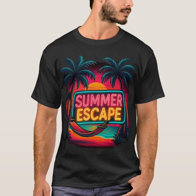 Endless Summer Escape – Retro Sunset Adventure T-Shirt (Front)