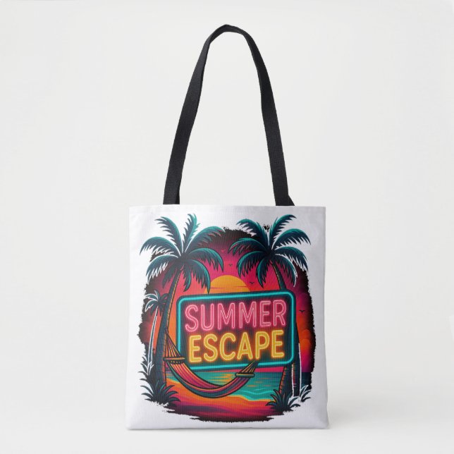 Endless Summer Escape – Retro Sunset Adventure Tote Bag (Front)