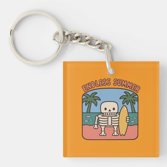 Endless Summer Surfing Skeleton Retro Beach Nostal Key Ring (Front)