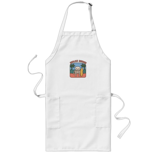 Endless Summer Surfing Skeleton Retro Beach Nostal Long Apron (Front)