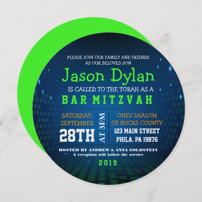 ENDLESS VIDEO GAMING Bar Mitzvah Round Invitation (Front/Back)