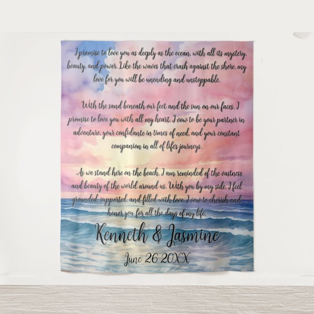 Endless Vows by the Sea Wedding Backdrop Tapestry (Front)