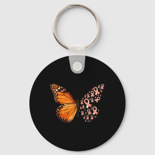 Endometrial Cancer Awareness Butterfly Peach Key Ring