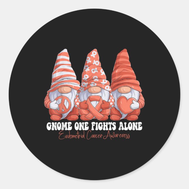 Endometrial Cancer Awareness Month Peach Ribbon Gn Classic Round Sticker (Front)