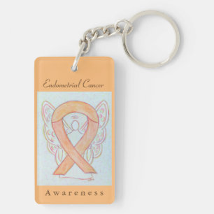 Endometrial Cancer Awareness Peach Ribbon Keychain