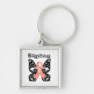 Endometrial Cancer Butterfly Survivor Key Ring