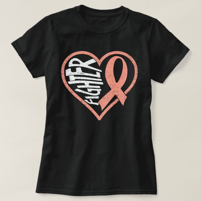 Endometrial Cancer Fighter Peach Uterine Cancer Aw T-Shirt (Design Front)