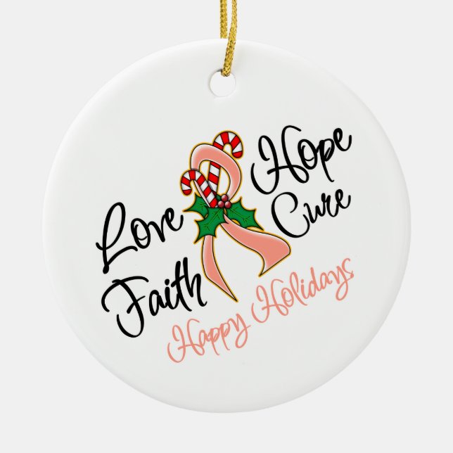 Endometrial Cancer Love Hope Holidays Ceramic Tree Decoration (Front)