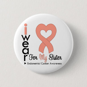 Endometrial Cancer Peach Heart Ribbon SISTER 6 Cm Round Badge
