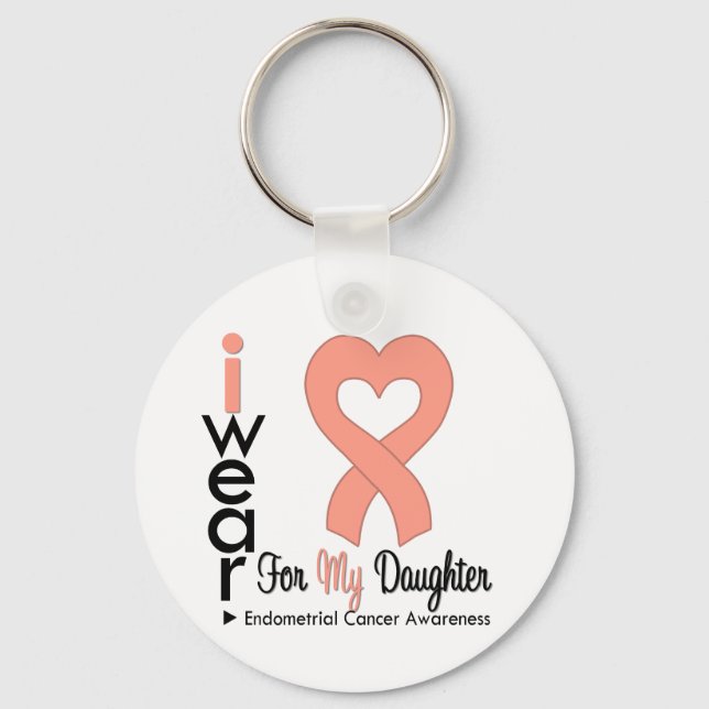 Endometrial Cancer Peach Ribbon DAUGHTER Key Ring (Front)