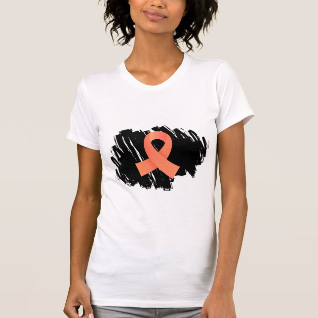 Endometrial Cancer Peach Ribbon With Scribble T-Shirt (Front)