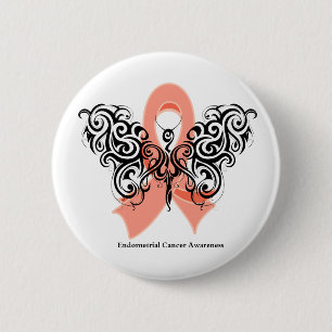 Endometrial Cancer Tribal Butterfly Ribbon 6 Cm Round Badge