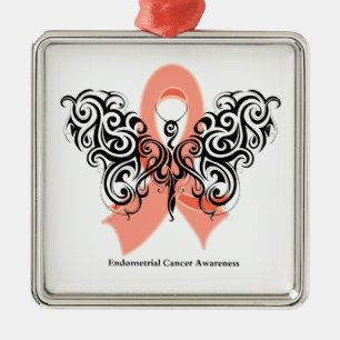 Endometrial Cancer Tribal Butterfly Ribbon Metal Tree Decoration