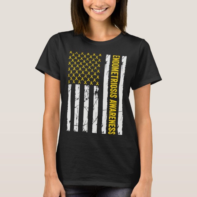 Endometriosis Awareness Flag Yellow Ribbon Endo Wa T-Shirt (Front)