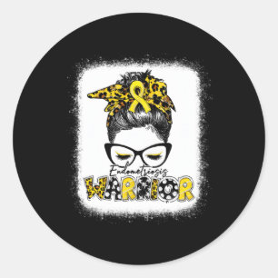 Endometriosis Warrior Messy Bun Yellow Ribbon Classic Round Sticker