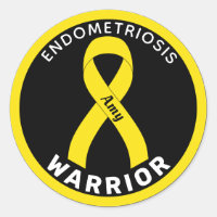 Endometriosis Warrior Ribbon Black Round Sticker
