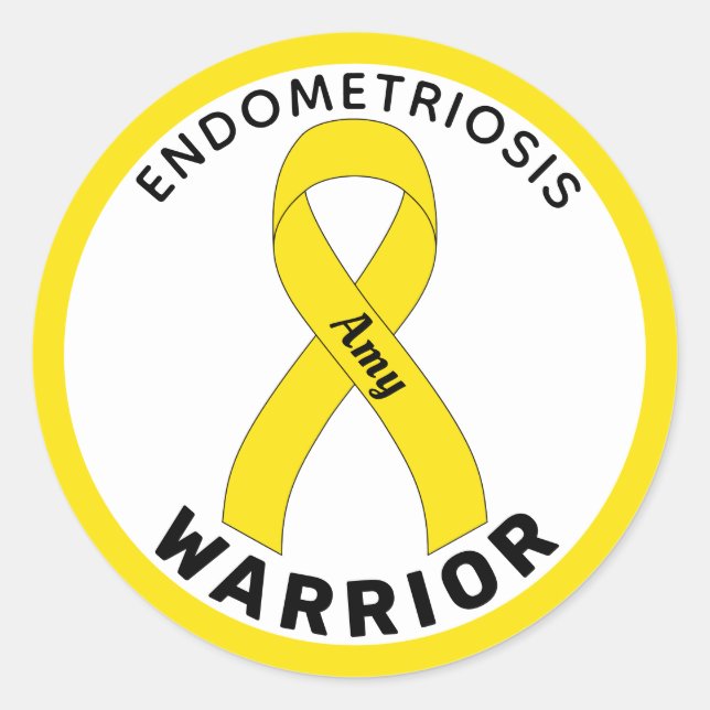 Endometriosis Warrior Ribbon White Round Sticker (Front)