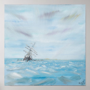 Endurance trapped by the Antarctic Ice. Painted Poster