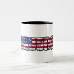 Enduro Mountain Biking American Flag Two-Tone Coffee Mug