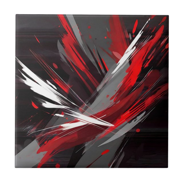 Energetic Abstract Red And Grey Bold Ceramic Tile (Front)