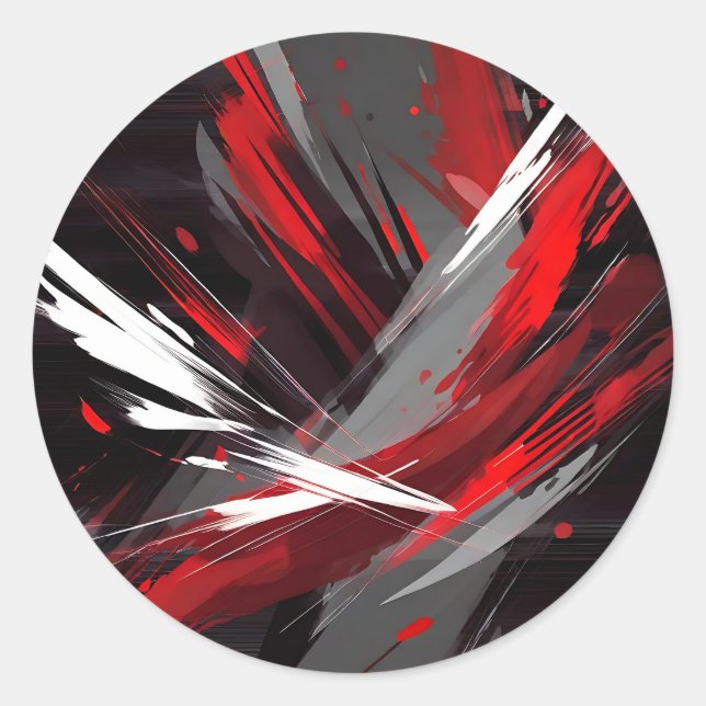 Energetic Abstract Red And Grey Bold Classic Round Sticker (Front)
