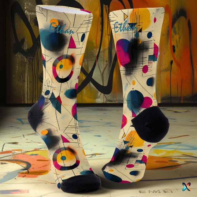 Energetic Abstract Socks in Yellow, Pink, and Navy (Creator Uploaded)