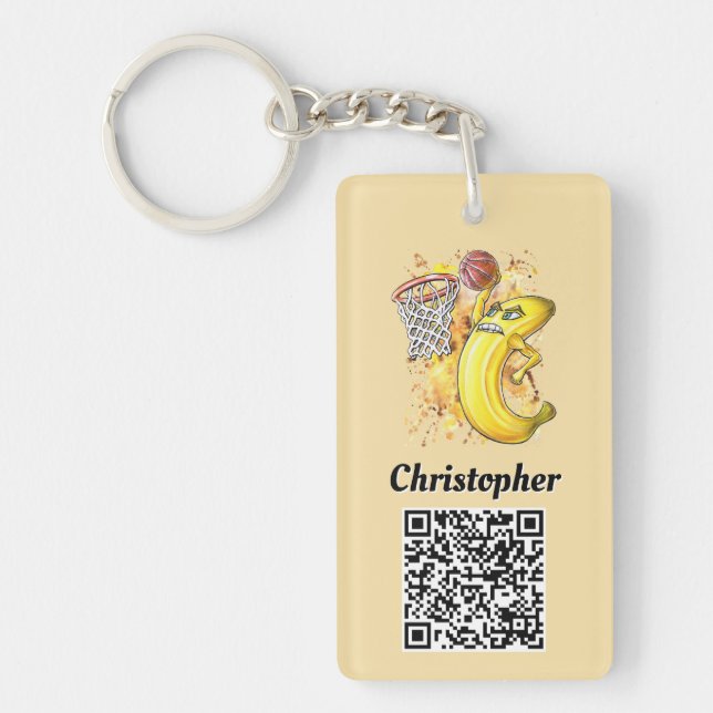 Energetic Banana Slam Dunk Customisable QR Code 🍌 Key Ring (Front)