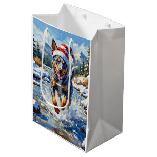 Energetic Blue Heeler Dog Winter Creek Christmas Medium Gift Bag