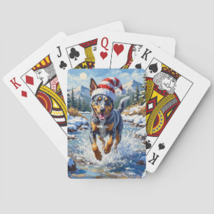 Energetic Blue Heeler Dog Winter Creek Christmas Playing Cards