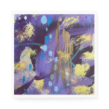 Energetic blue, purple, and gold abstract art