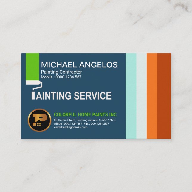 Energetic Bold Bright Concise Painting Service Business Card (Front)