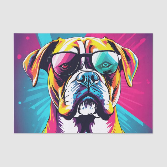 Energetic Boxer Dog With Sunglasses Pop Art Tissue Paper (Front)