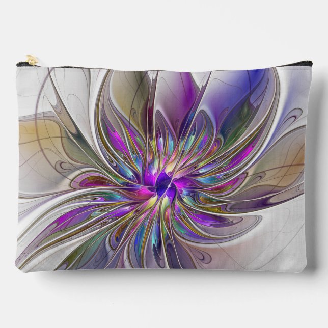 Energetic, Colorful Abstract Fractal Art Flower Accessory Pouch (Front)