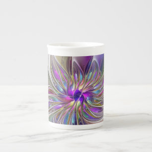 Energetic, Colorful Abstract Fractal Art Flower Bone China Mug