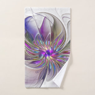 Energetic, Colorful Abstract Fractal Art Flower Hand Towel