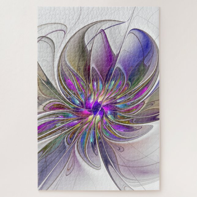 Energetic, Colorful Abstract Fractal Art Flower Jigsaw Puzzle (Vertical)