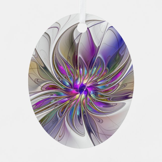 Energetic, Colorful Abstract Fractal Art Flower Metal Tree Decoration (Front)