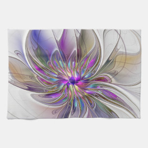 Energetic, Colorful Abstract Fractal Art Flower Tea Towel