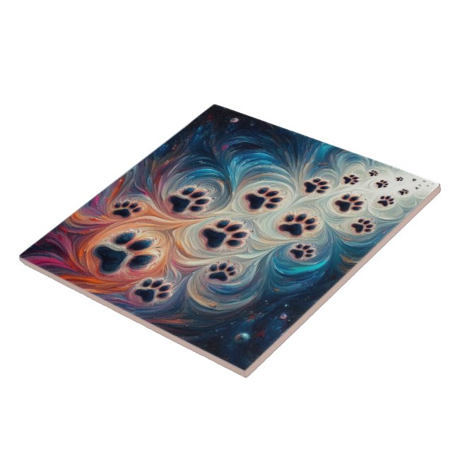 Energetic coloured canine paw print  Ceramic Tile (Side)