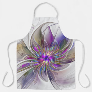 Energetic, Colourful Abstract Fractal Art Flower Apron