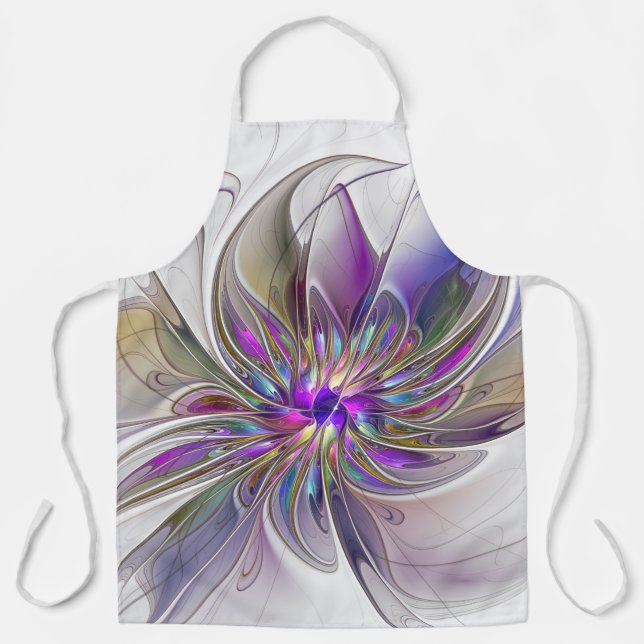 Energetic, Colourful Abstract Fractal Art Flower Apron (Front)