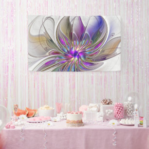Energetic, Colourful Abstract Fractal Art Flower Banner