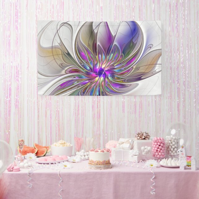 Energetic, Colourful Abstract Fractal Art Flower Banner (Party)