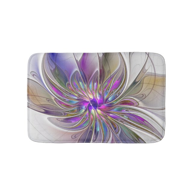 Energetic, Colourful Abstract Fractal Art Flower Bath Mat (Front)