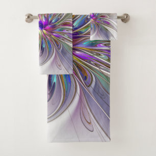 Energetic, Colourful Abstract Fractal Art Flower Bath Towel Set