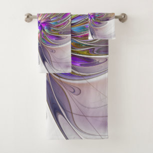 Energetic, Colourful Abstract Fractal Art Flower Bath Towel Set