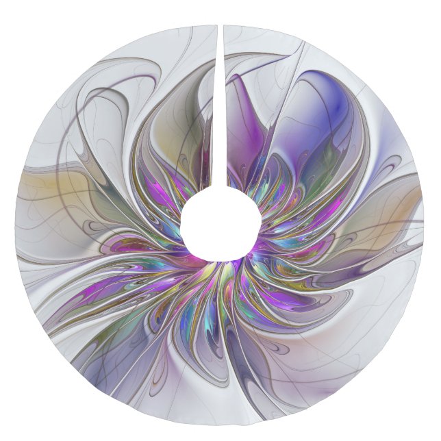 Energetic, Colourful Abstract Fractal Art Flower Brushed Polyester Tree Skirt (Front)