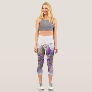 Energetic, Colourful Abstract Fractal Art Flower Capri Leggings