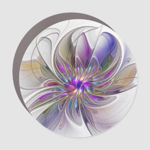 Energetic, Colourful Abstract Fractal Art Flower Car Magnet